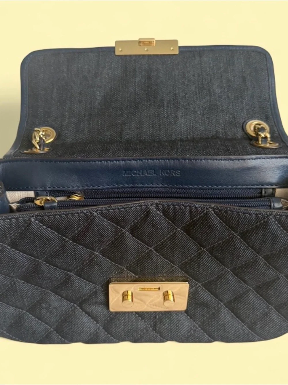 Michael Kors Demin Blue Quilted Crossbody with Gold Chain - Picture 2 of 3